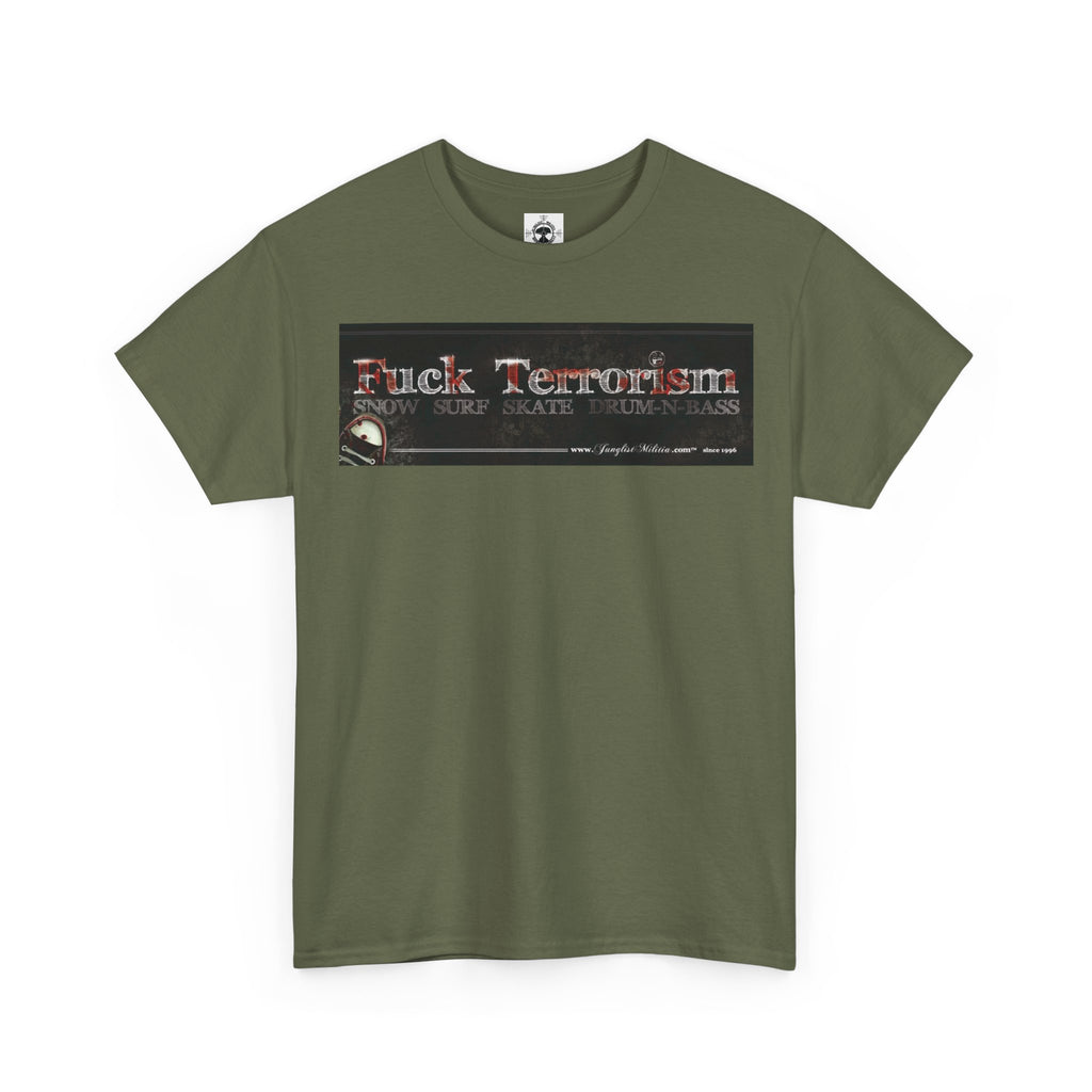 Fuck Terrorism 1st gen. Bomb Threat Logo - Unisex Heavy Cotton Tee - Junglist Militia Since 1996