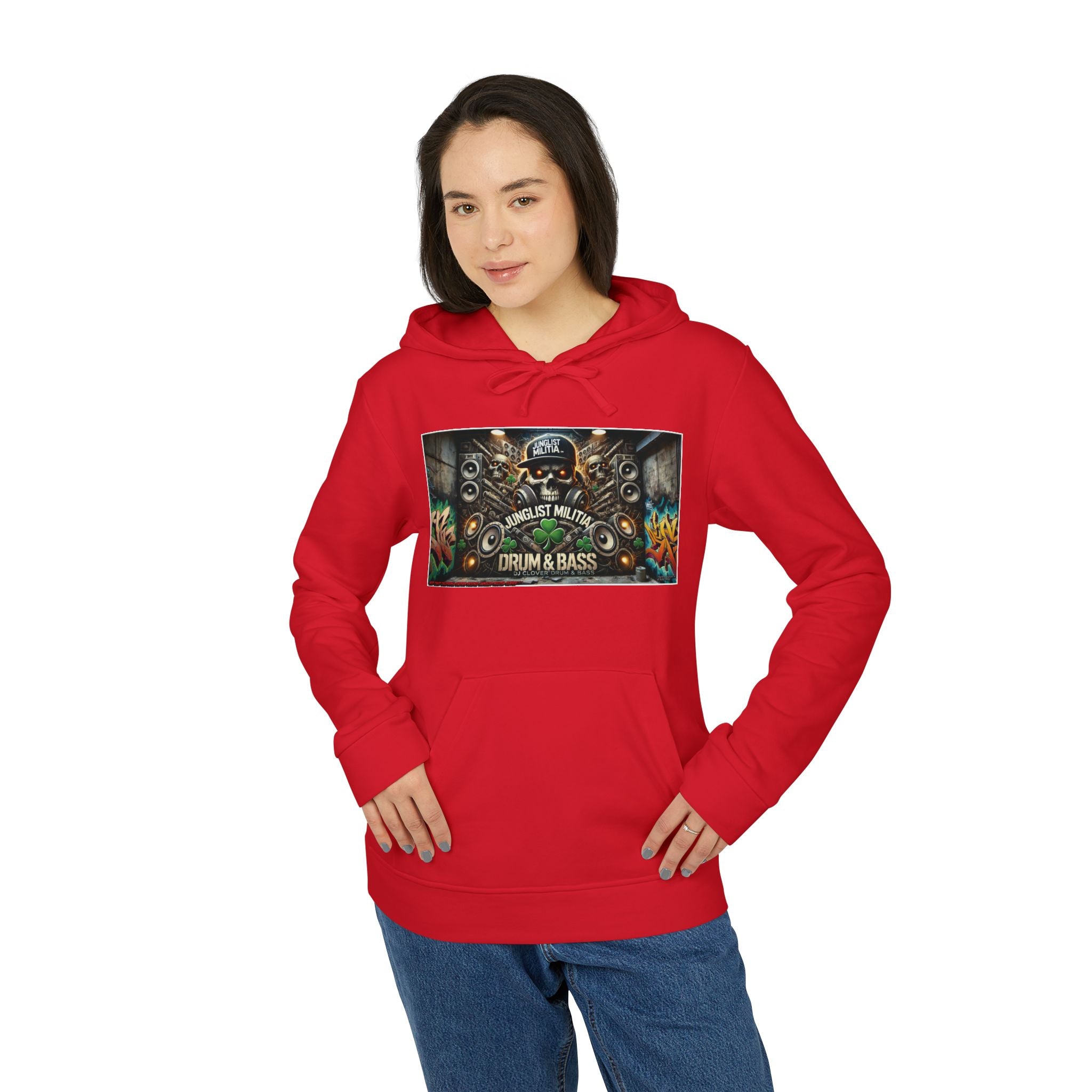 DJ CLOVER DRUM & BASS - CUSTOM adidas® Unisex Fleece Hoodie -  WEST COAST CALIFORNIA CUSTOM DESINGZ-JUNGLIST MILITIA-CLOVER