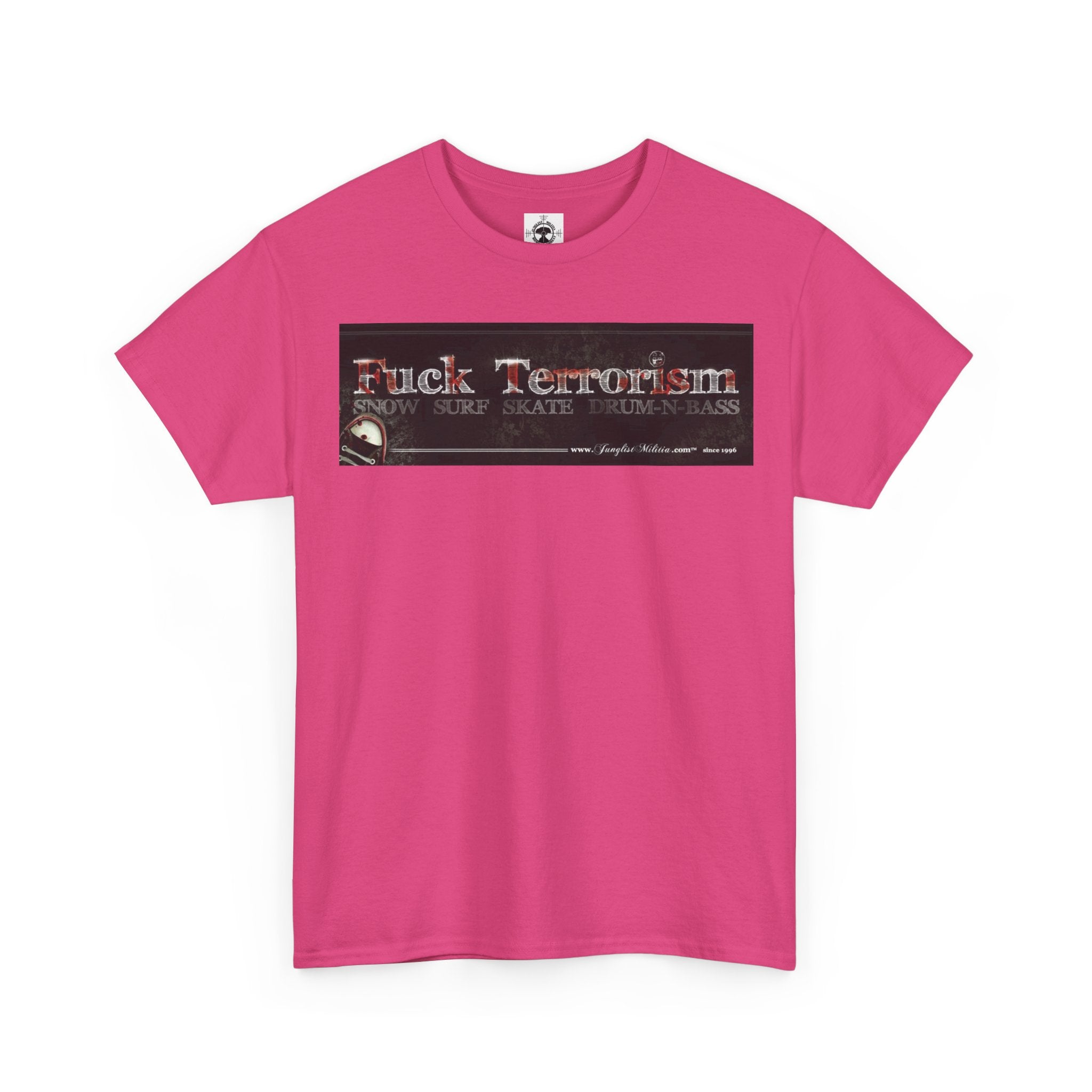 Fuck Terrorism 1st gen. Bomb Threat Logo - Unisex Heavy Cotton Tee - Junglist Militia Since 1996