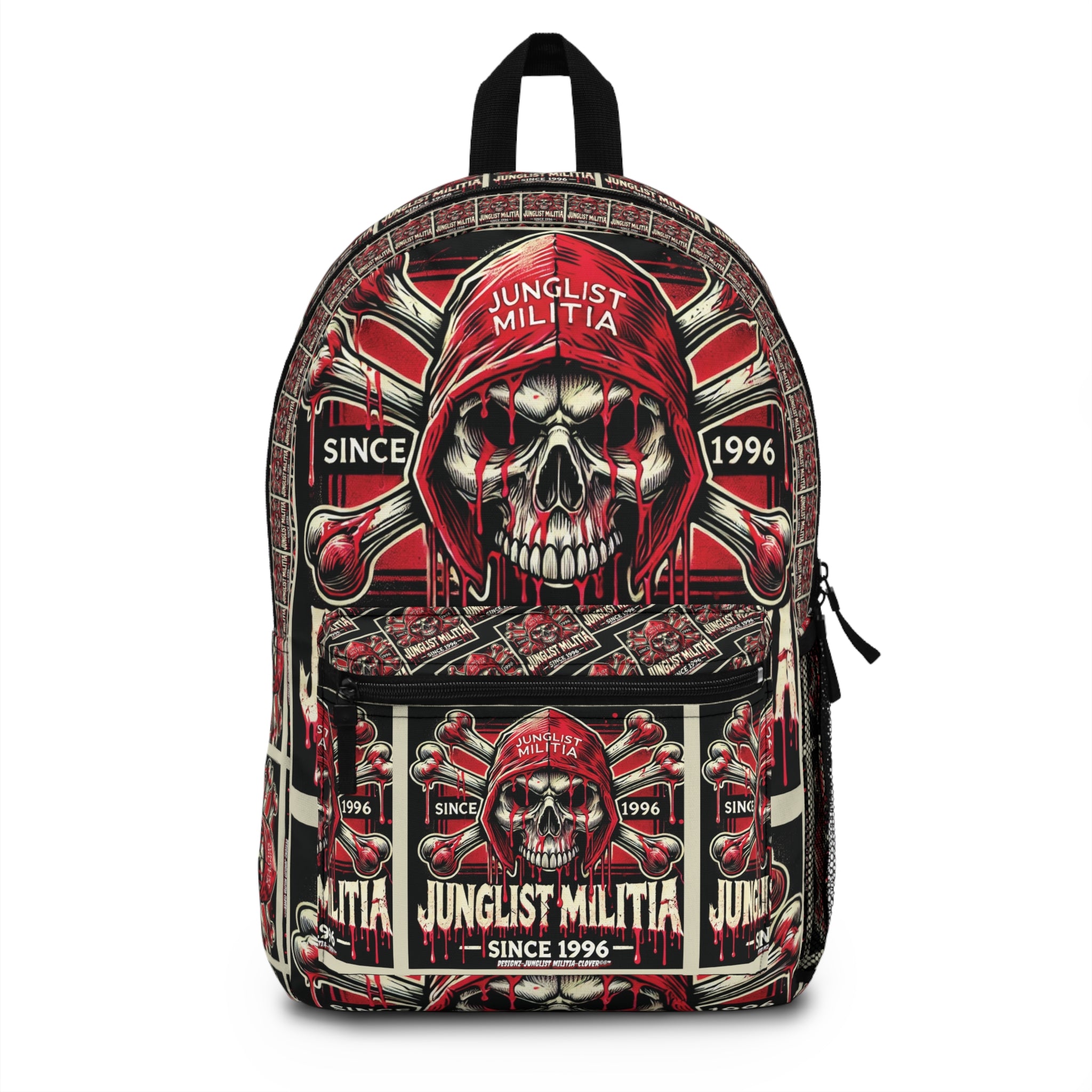 Blood Red Skull-Backpack- Junglist Militia Since 1996 3rd Generation logo