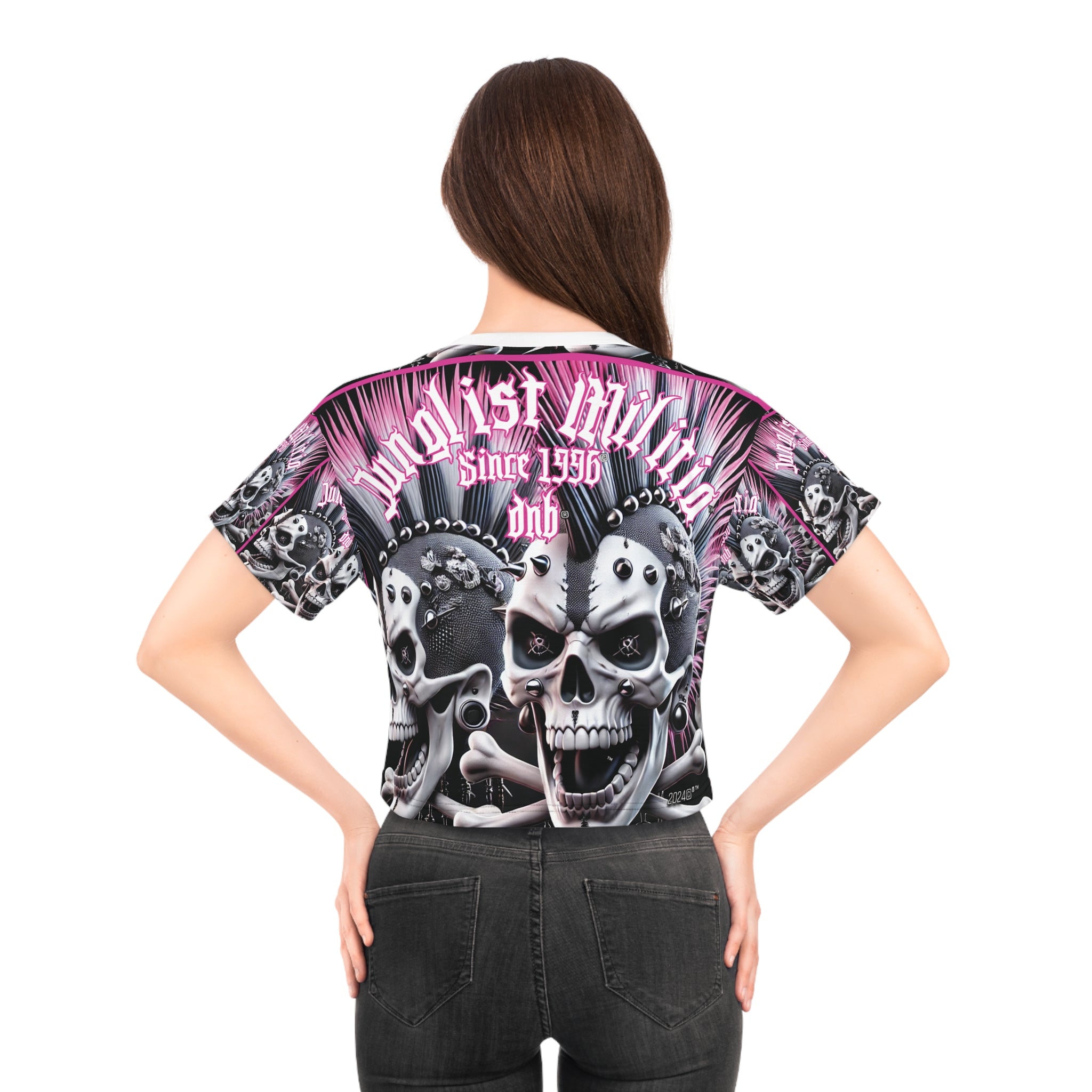 Crop Tee Pink Punk Skullz For Women - Junglist Militia Since 1996 dnb