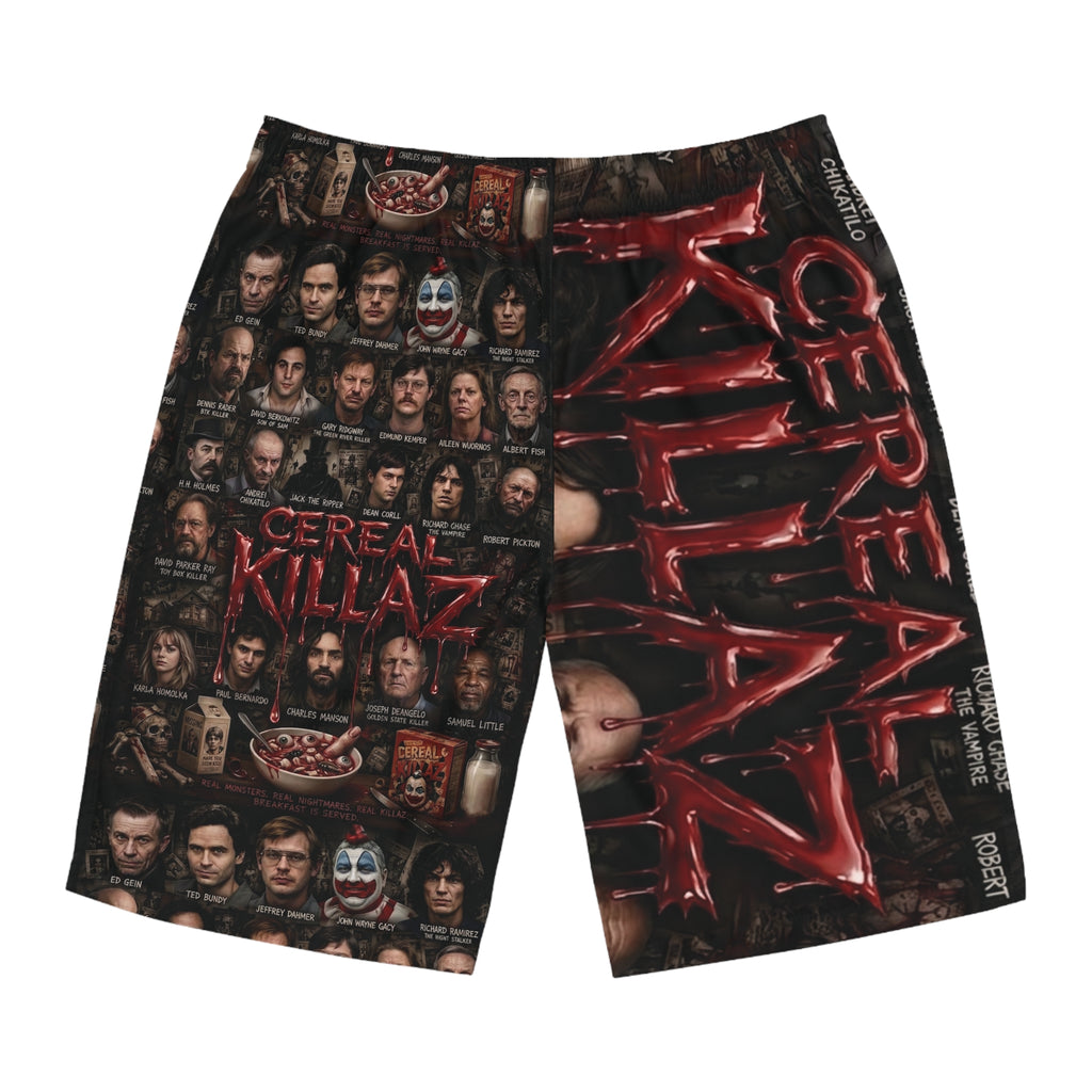CEREAL KILLAZ™ Unisex All-Over Print Board Shorts | True Crime Horror Streetwear Beach Shorts