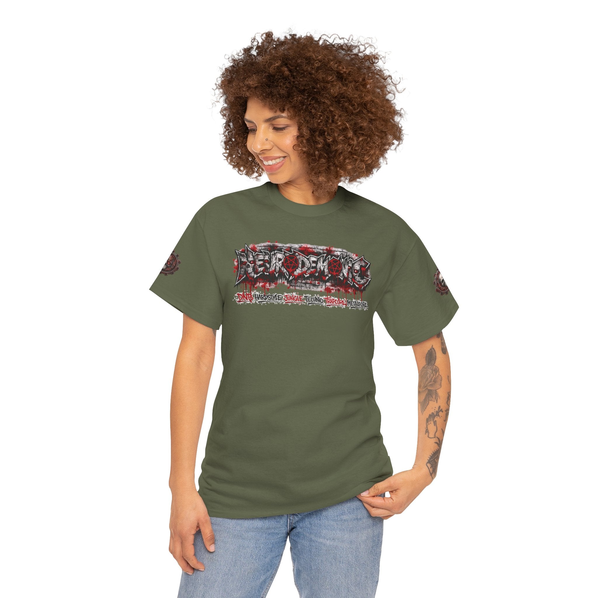 NEURODEMONIC - dnb hardstyle jungle techno trapcore metalcore Graffiti Skull Tee — Gildan Graphic Shirt