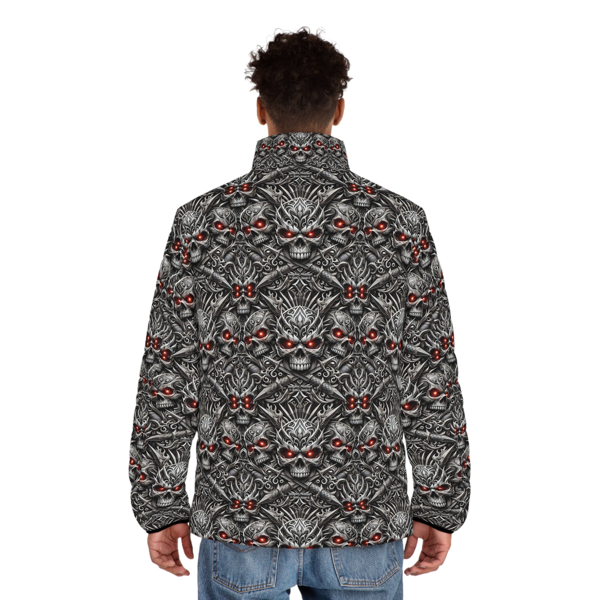 Men's Medieval Skulls Puffer Jacket (AOP) - Junglist Militia Since 1996