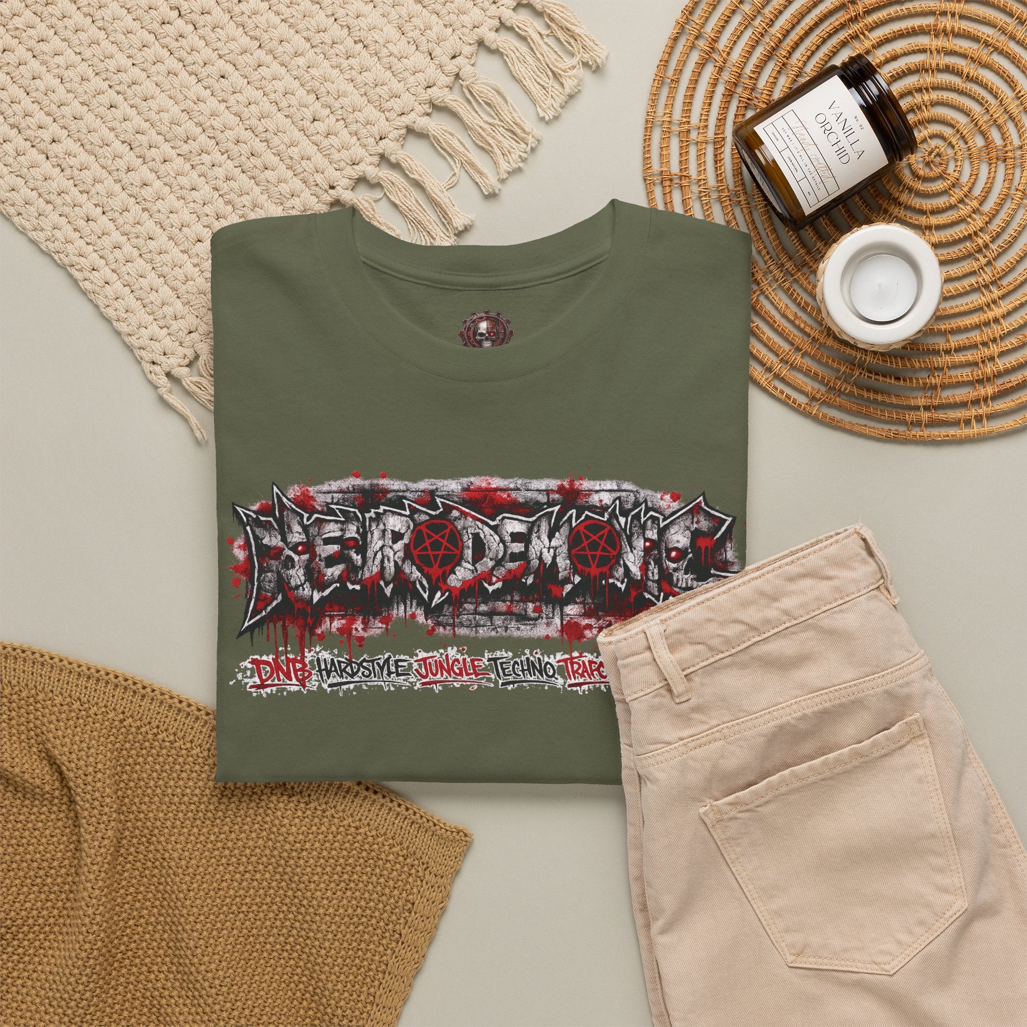 NEURODEMONIC - dnb hardstyle jungle techno trapcore metalcore Graffiti Skull Tee — Gildan Graphic Shirt