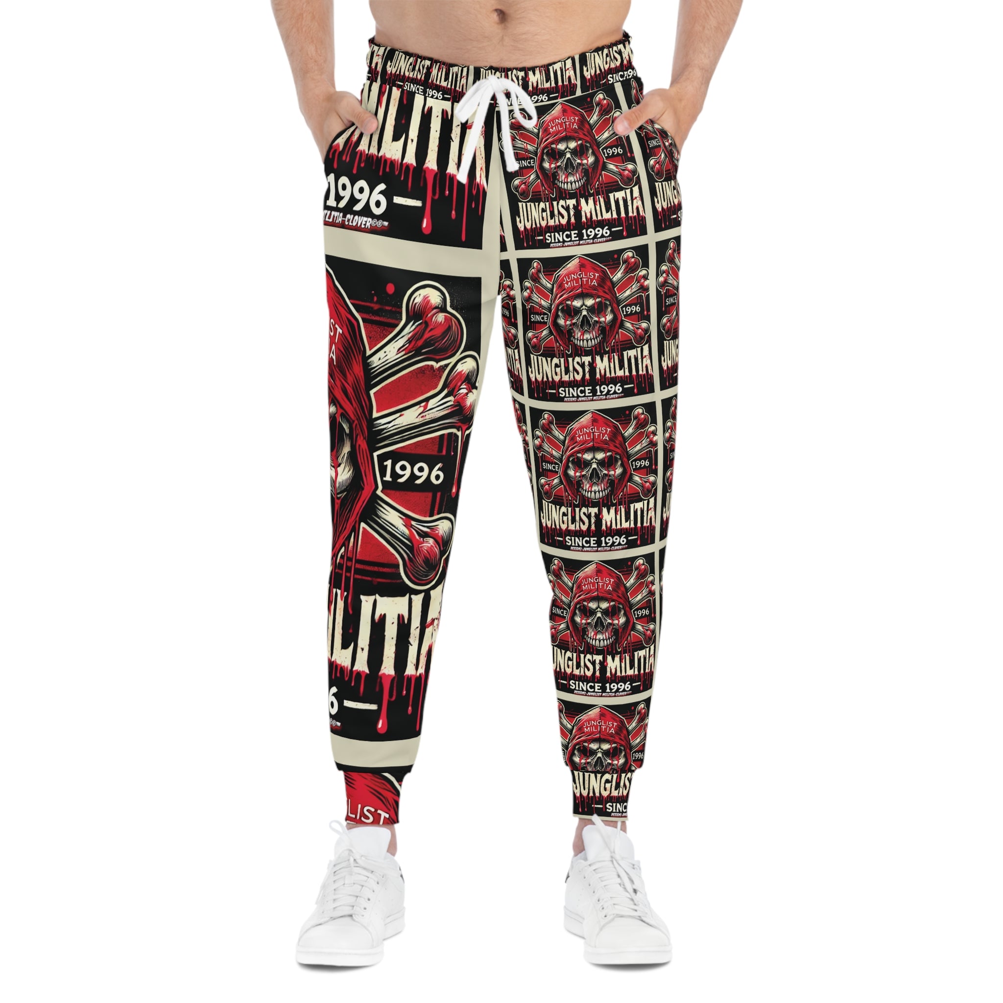 3rd Gen. Blood Red  Skull Athletic Joggers (AOP)- Junglist Militia Since 1996