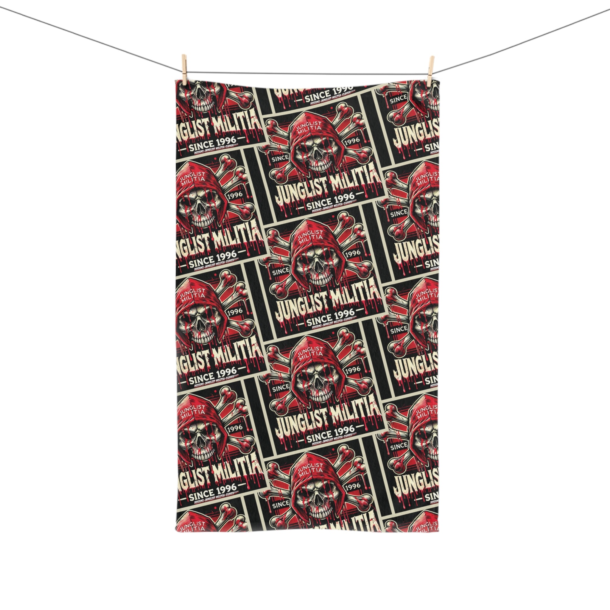 Blood Red Skull - Hand/Gym Towel - Junglist Militia Since 1996 3rd Generation logo