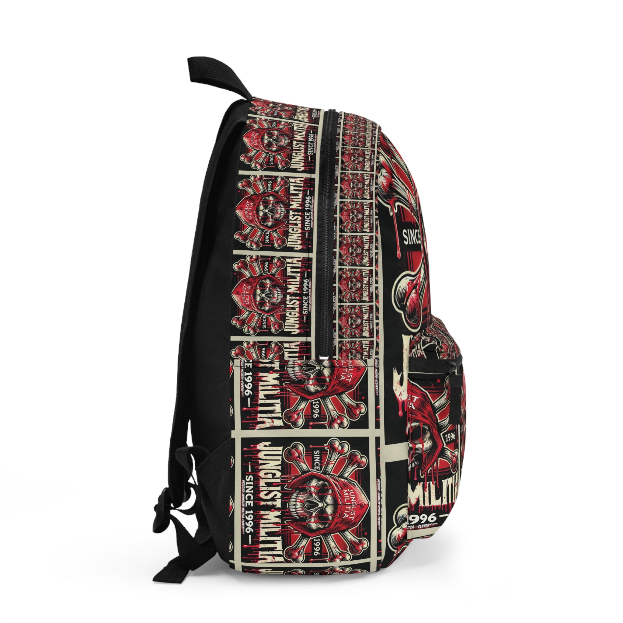 Blood Red Skull-Backpack- Junglist Militia Since 1996 3rd Generation logo