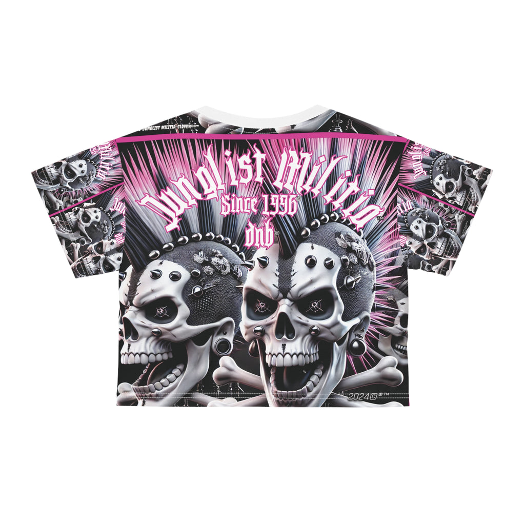 Crop Tee Crâne Rose Punk pour Femme - Junglist Militia Depuis 1996 dnb