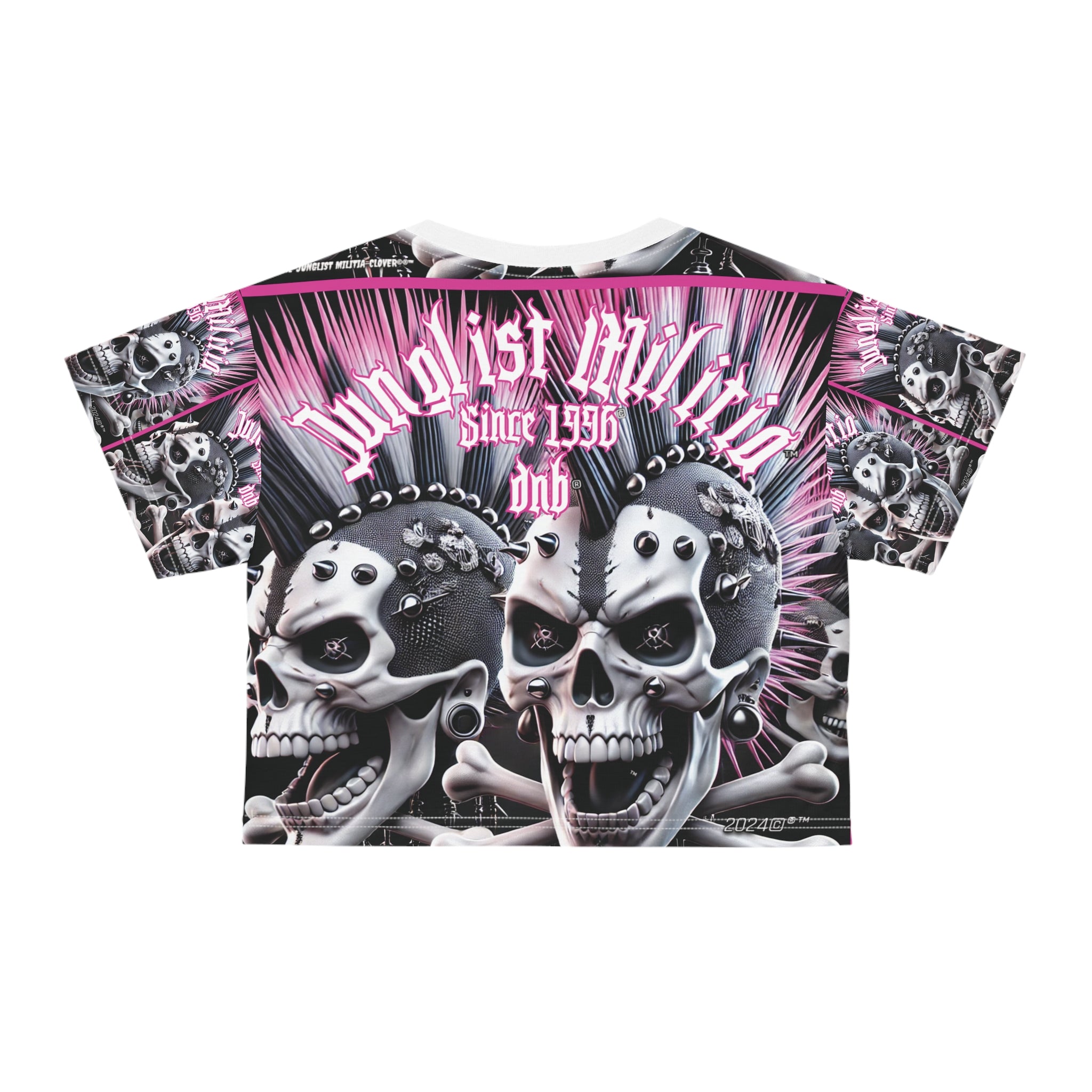 Crop Tee Pink Punk Skullz For Women - Junglist Militia Since 1996 dnb