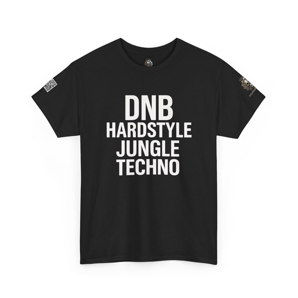 NeuroDemonic Electronic Music Genres T-Shirt — DNB Hardstyle Jungle Techno Graphic Tee
