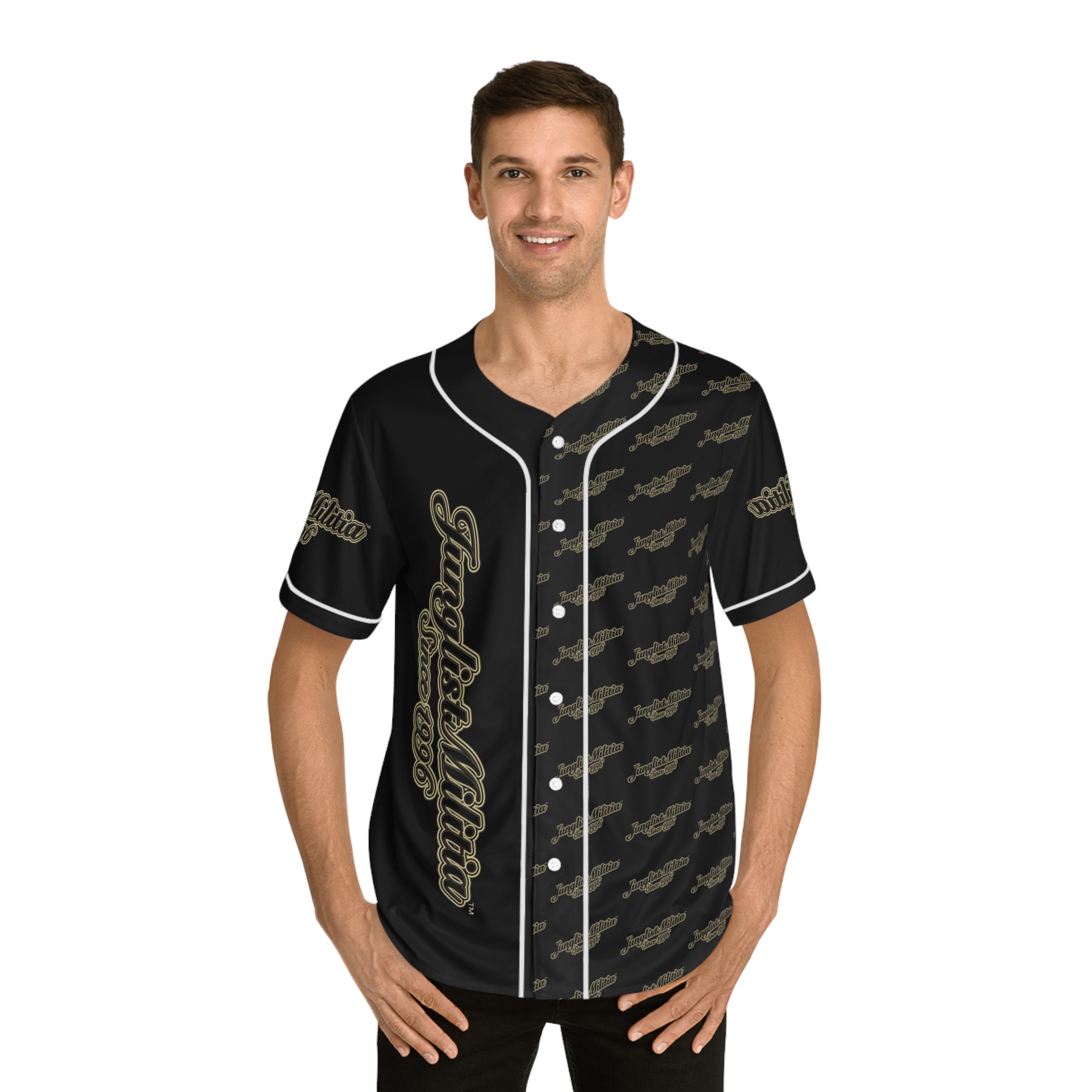 Men's Baseball Jersey (AOP)-Junglist Militia Since 1996 2nd Generation Logo
