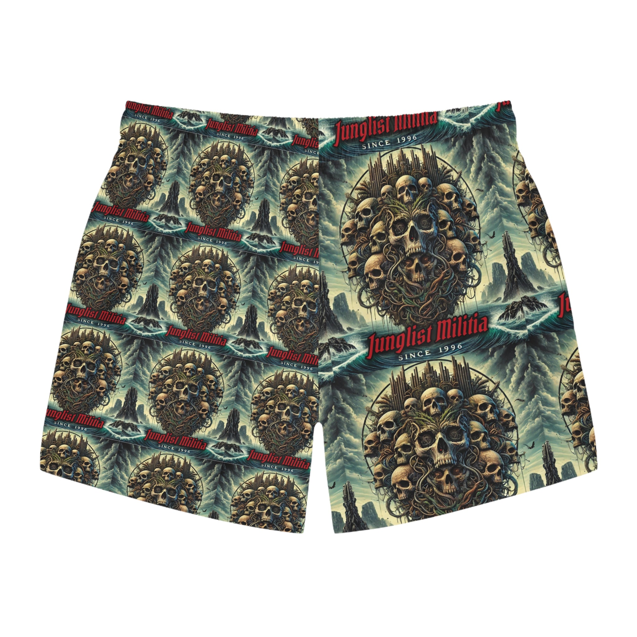 Pirate Skullz-Swim Trunks (AOP) Junglist Militia Since 1996