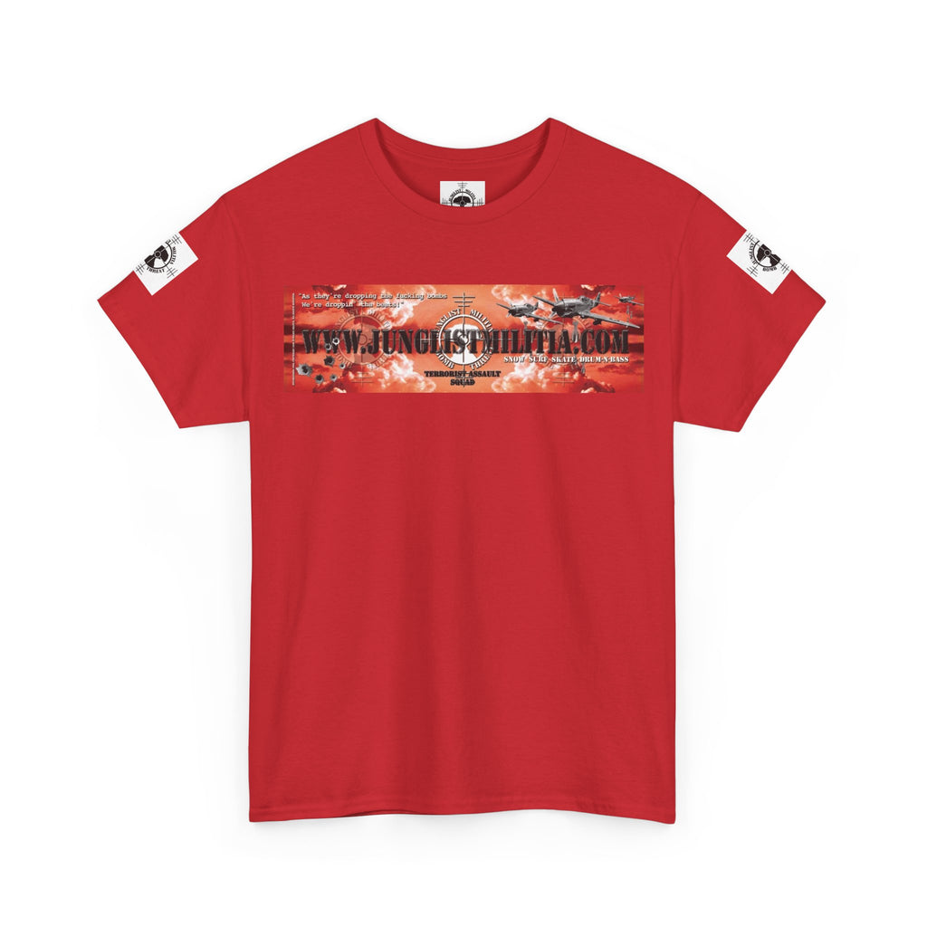 Droppin Beats Junglist Militia Bomb Threat 1st gen Logo Unisex Heavy Cotton Tee