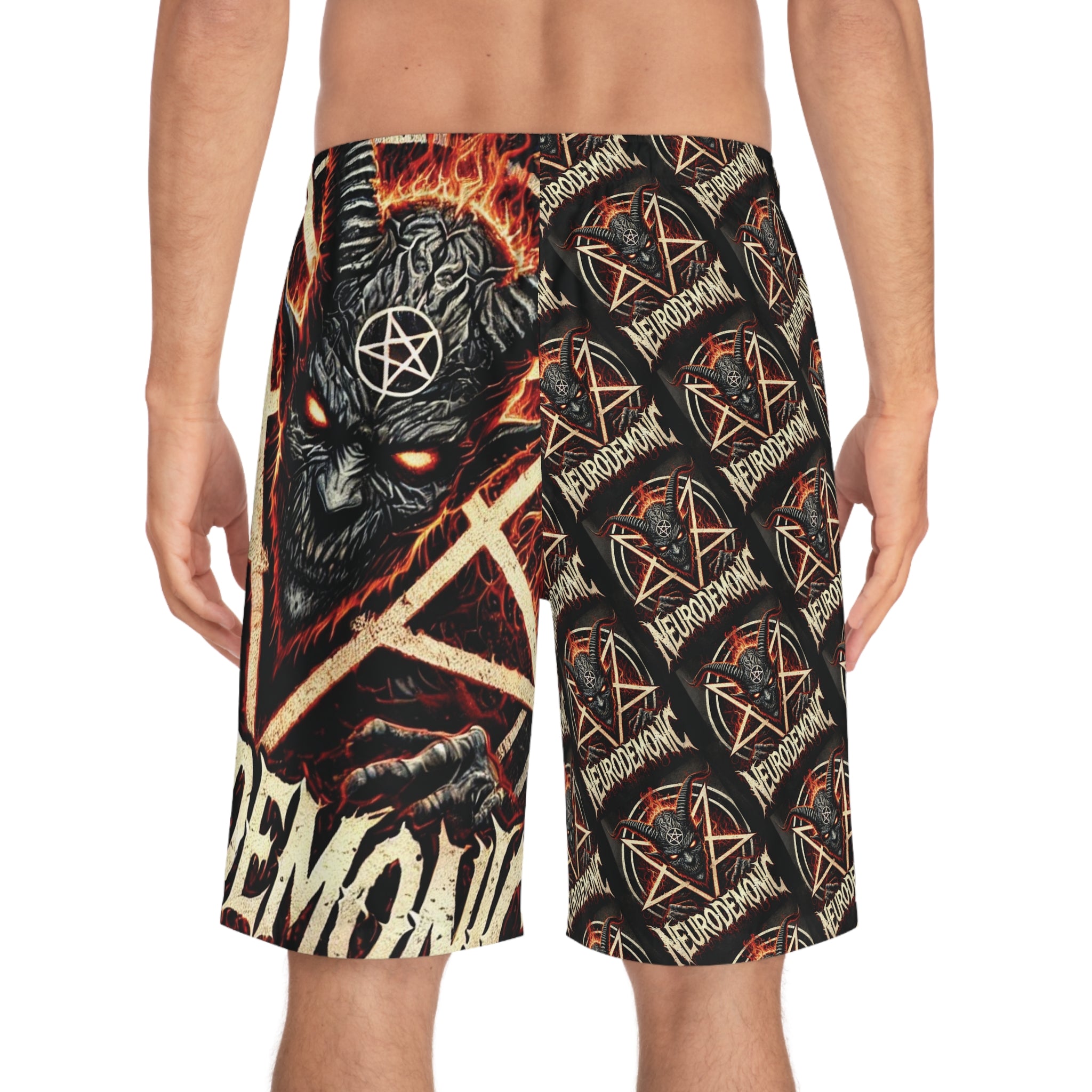 NeuroDemonic Infernal Baphomet Board Shorts – Premium All-Over Print Edition