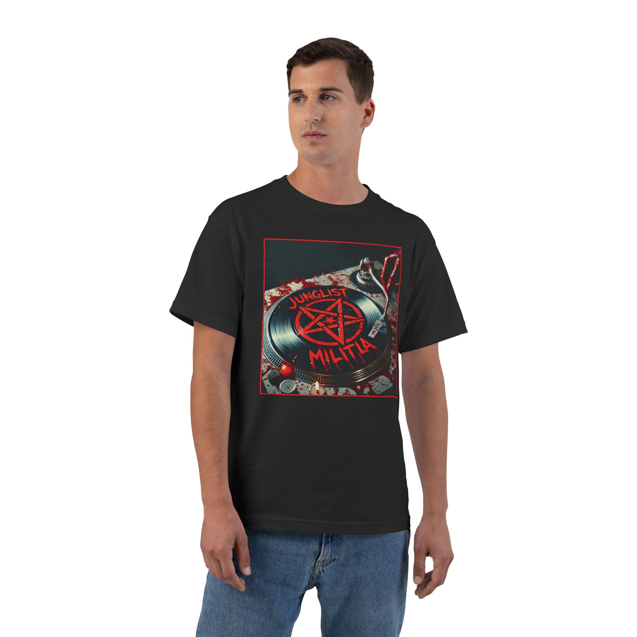 Beefy-T®  Short-Sleeve T- JUNGLIST MILITIA Blood Soaked Pentagram Turntable