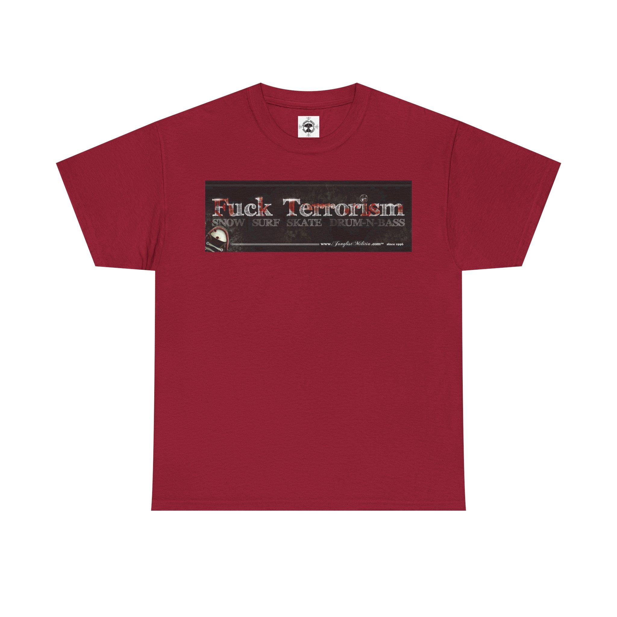 Fuck Terrorism 1st gen. Bomb Threat Logo - Unisex Heavy Cotton Tee - Junglist Militia Since 1996