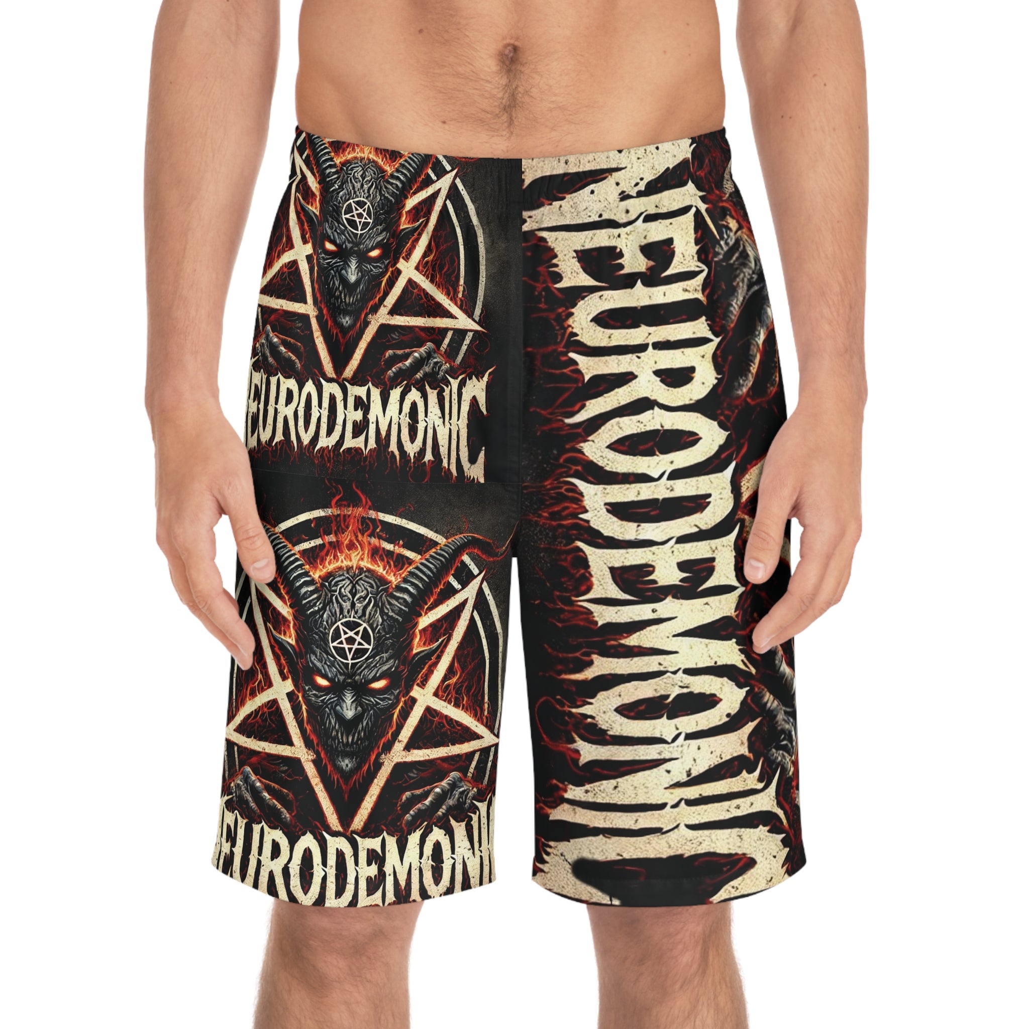 NeuroDemonic Infernal Baphomet Board Shorts – Premium All-Over Print Edition