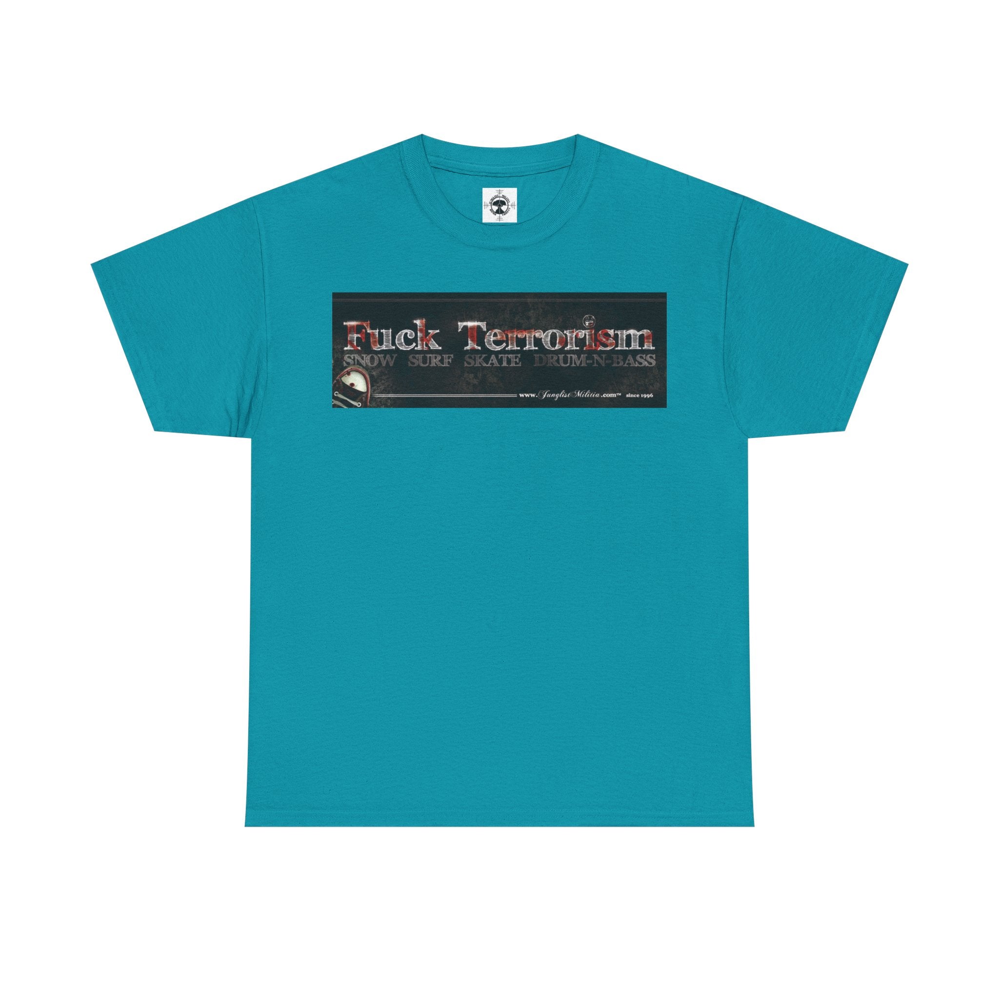 Fuck Terrorism 1st gen. Bomb Threat Logo - Unisex Heavy Cotton Tee - Junglist Militia Since 1996