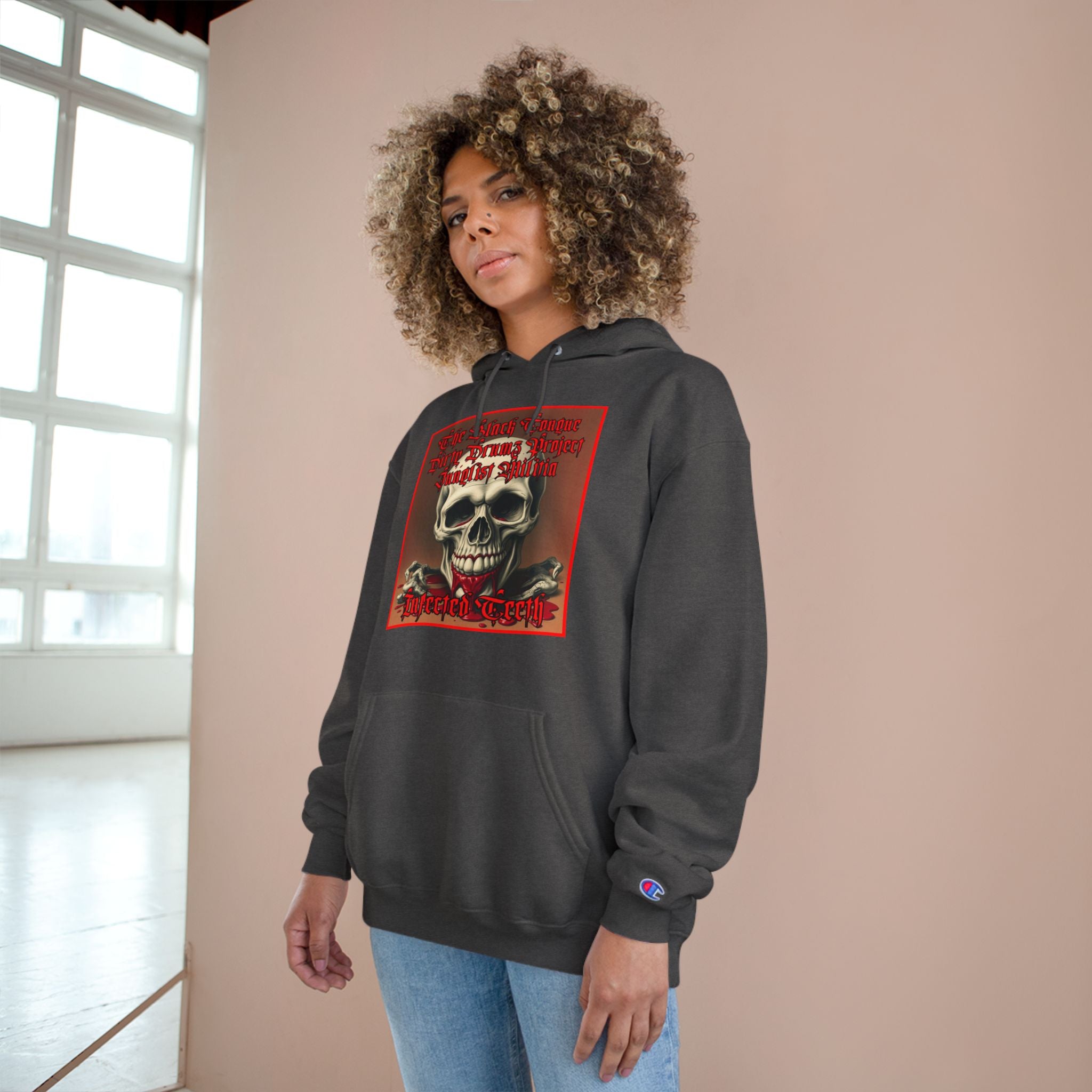 Champion Hoodie-INFECTED TEETH-The Black Tongue-Dirty Drumz- Project-Junglist Militia