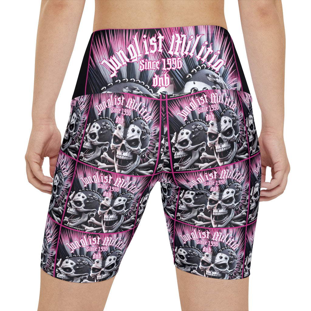 Women's Workout Shorts Pink Punk Skullz For Women - Junglist Militia Since 1996 dnb