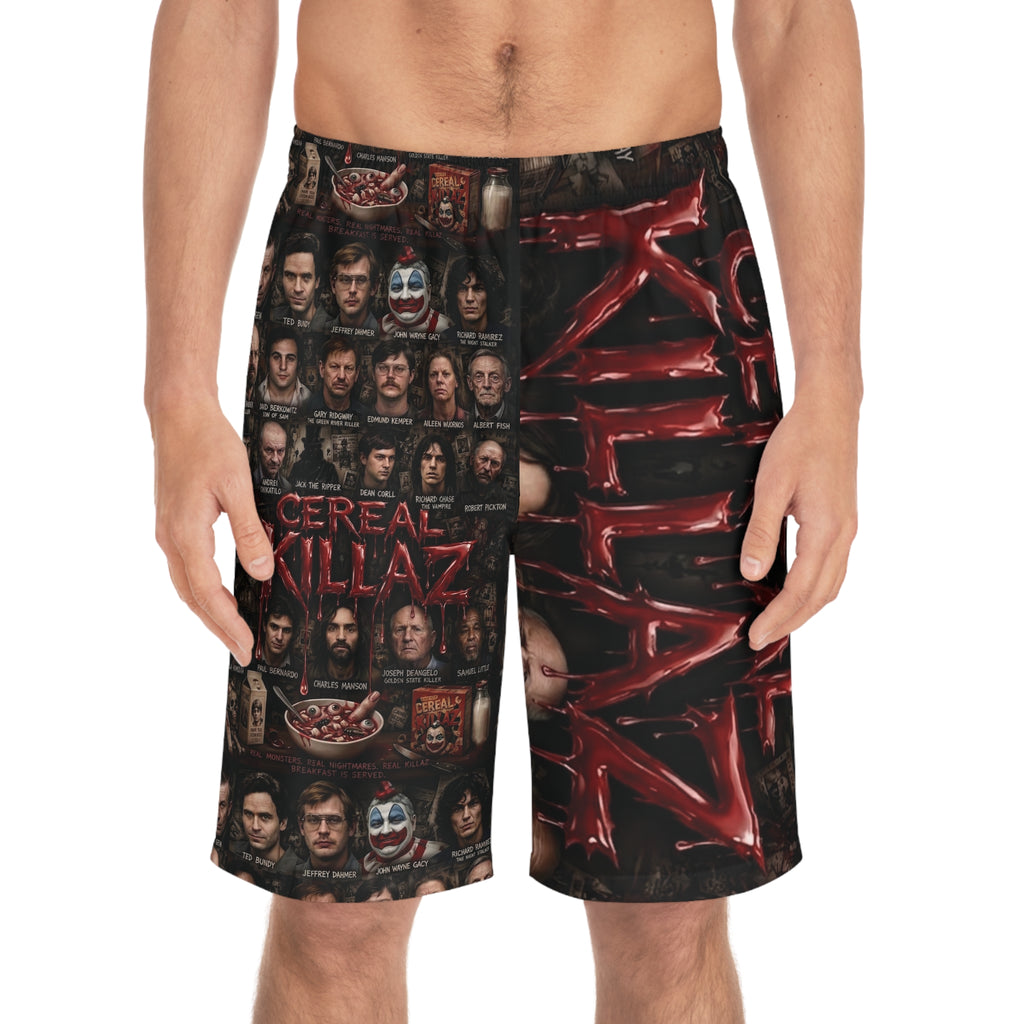 CEREAL KILLAZ™ Unisex All-Over Print Board Shorts | True Crime Horror Streetwear Beach Shorts