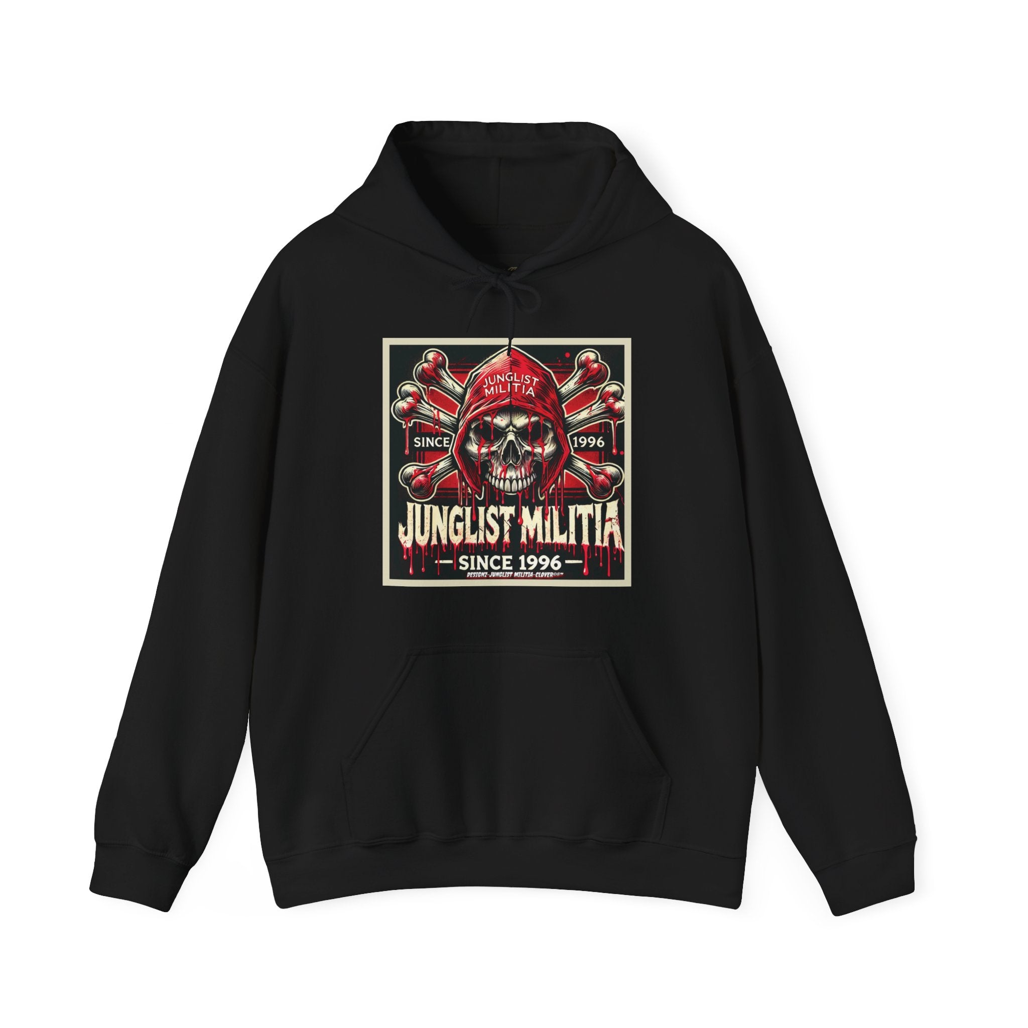 3rd and 4th Gen. Blood Red Skull Logo-Unisex Heavy Blend™ Hooded Sweatshirt- Junglist Militia Since 1996