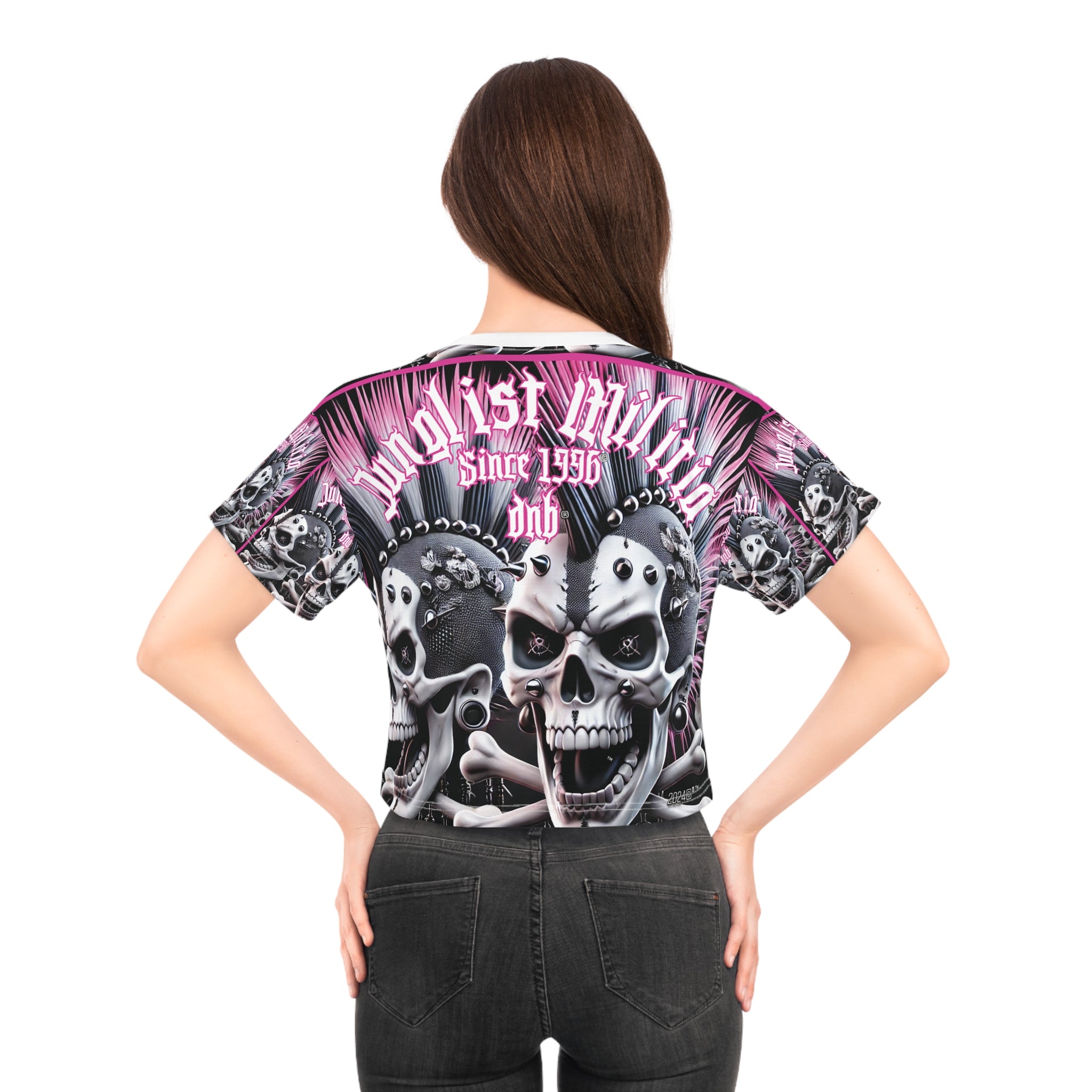 Crop Tee Crâne Rose Punk pour Femme - Junglist Militia Depuis 1996 dnb