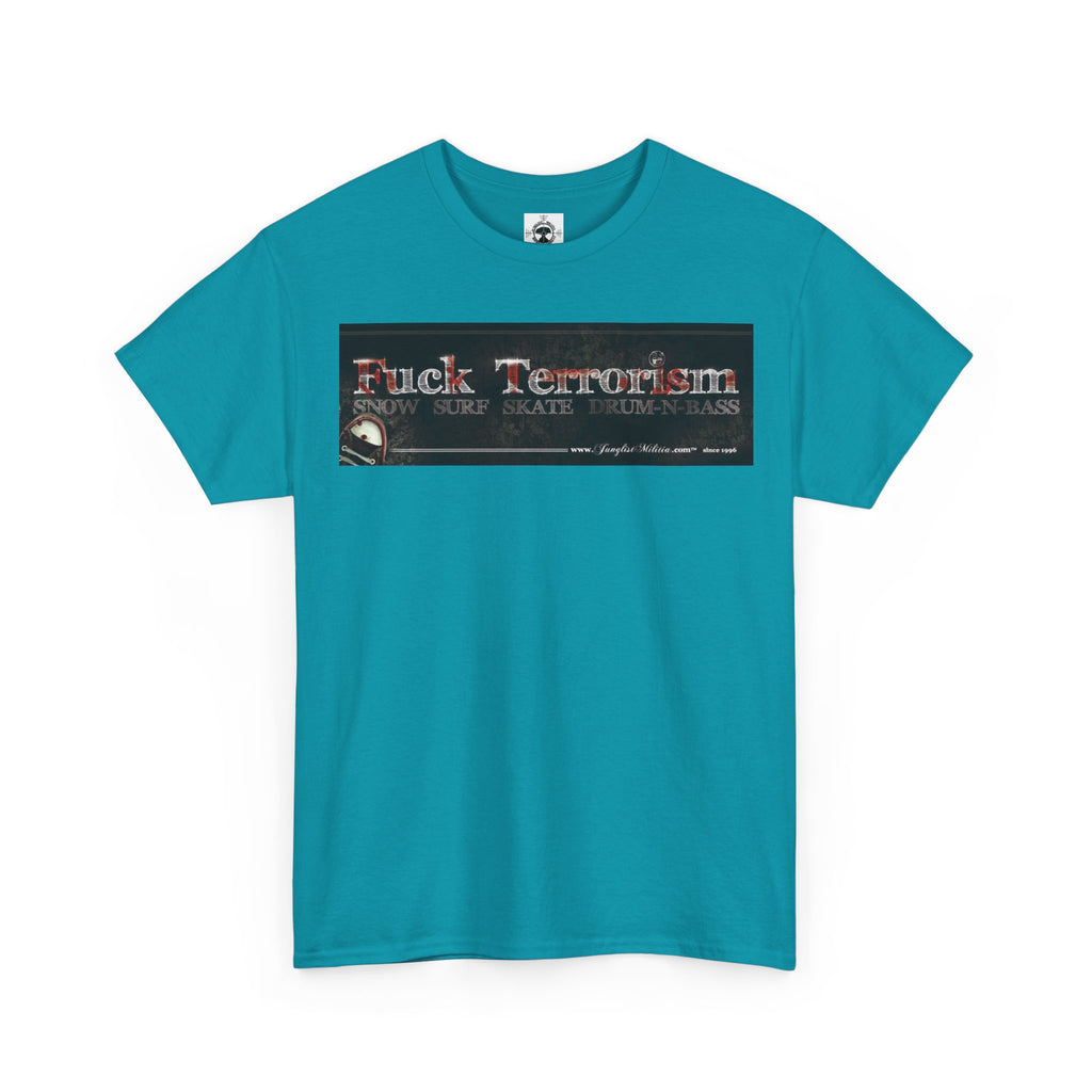 Fuck Terrorism 1st gen. Bomb Threat Logo - Unisex Heavy Cotton Tee - Junglist Militia Since 1996
