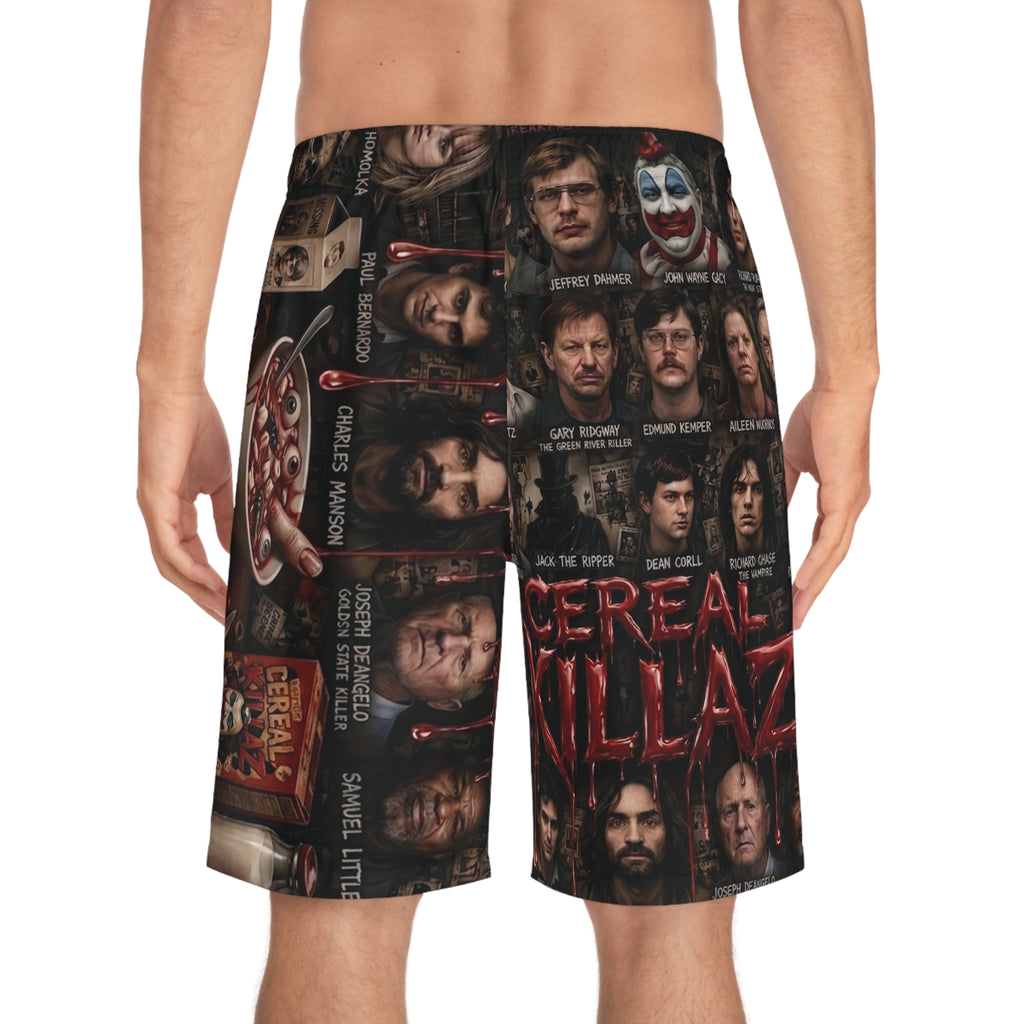 CEREAL KILLAZ™ Unisex All-Over Print Board Shorts | True Crime Horror Streetwear Beach Shorts