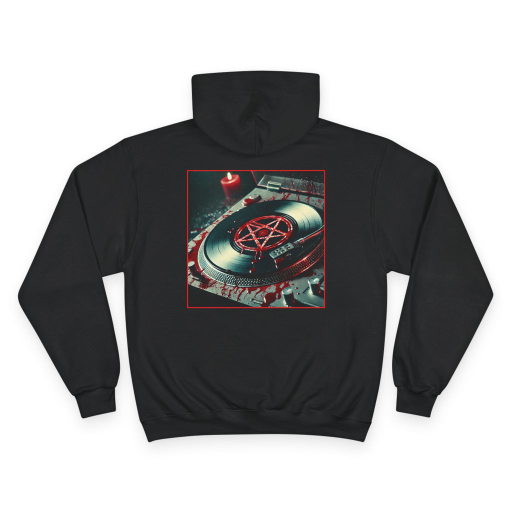 Champion Hoodie- JUNGLIST MILITIA Blood Soaked Pentagram Turntable