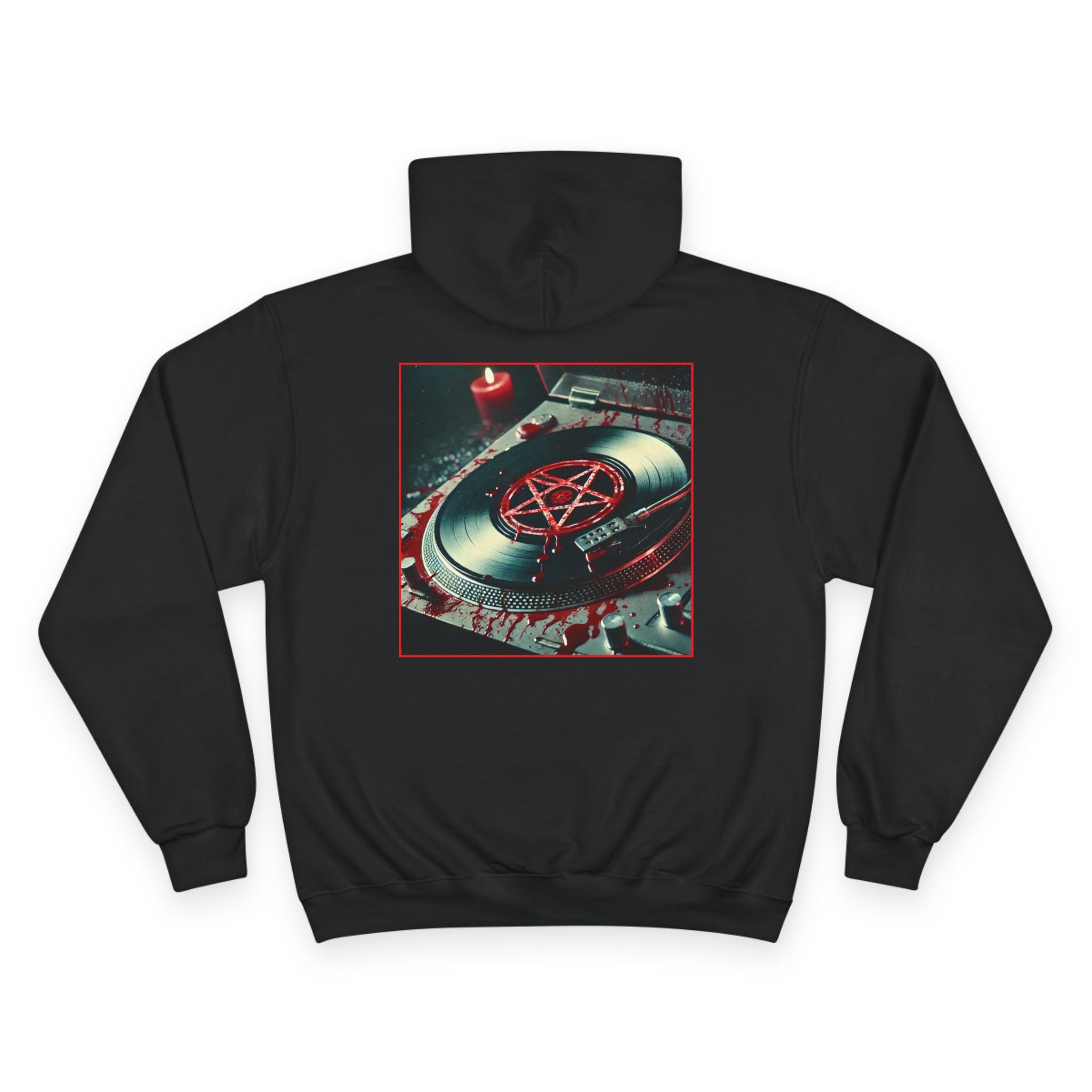 Champion Hoodie- JUNGLIST MILITIA Blood Soaked Pentagram Turntable