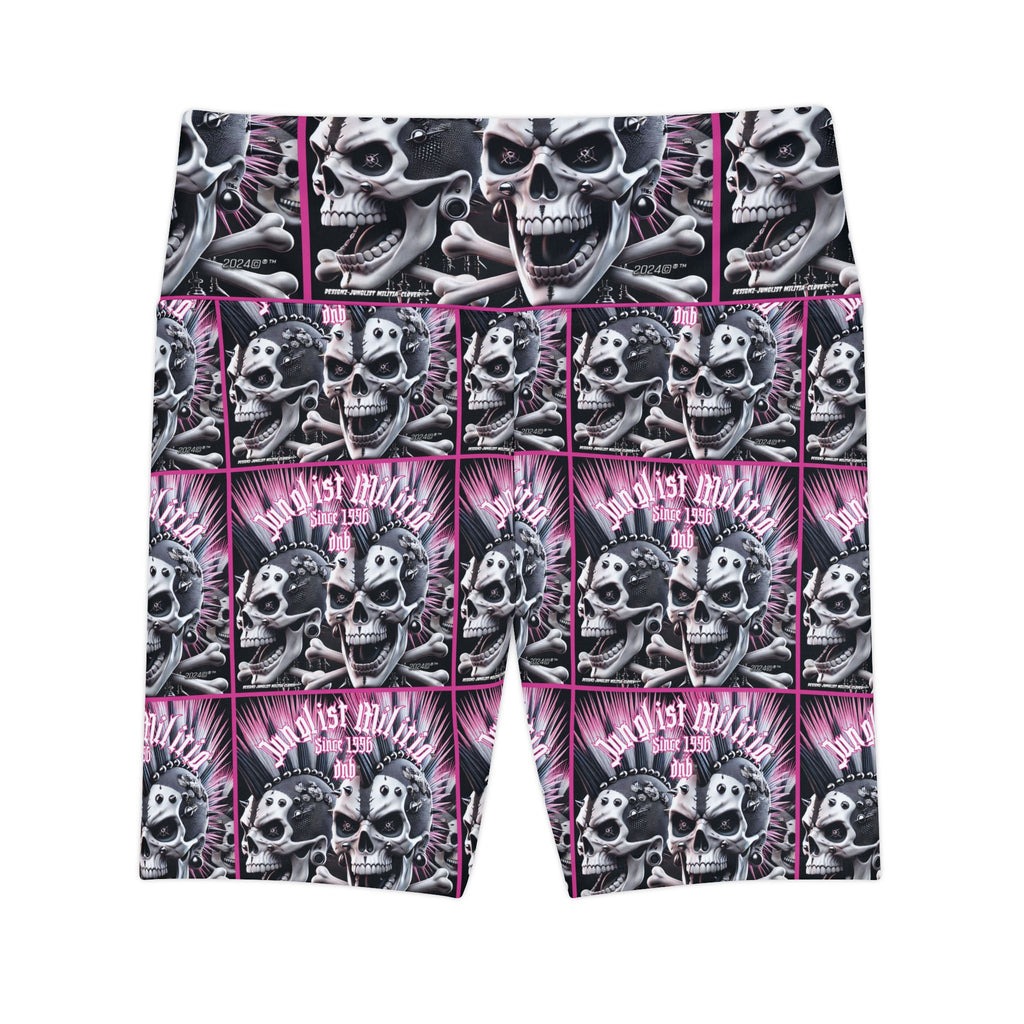 Women's Workout Shorts Pink Punk Skullz For Women - Junglist Militia Since 1996 dnb