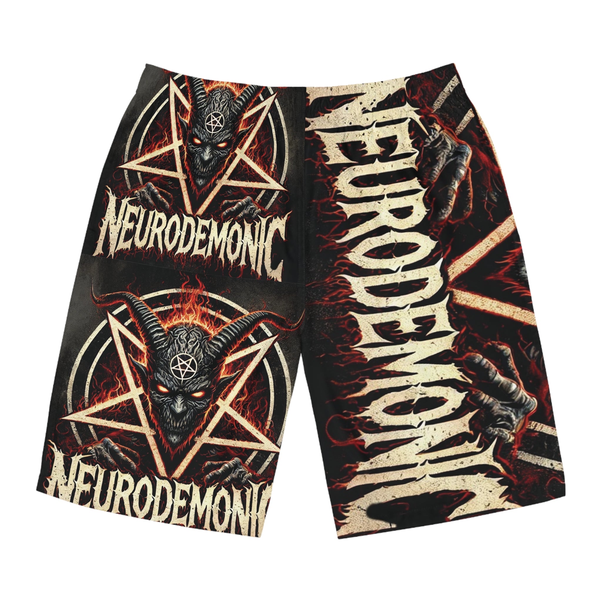 NeuroDemonic Infernal Baphomet Board Shorts – Premium All-Over Print Edition