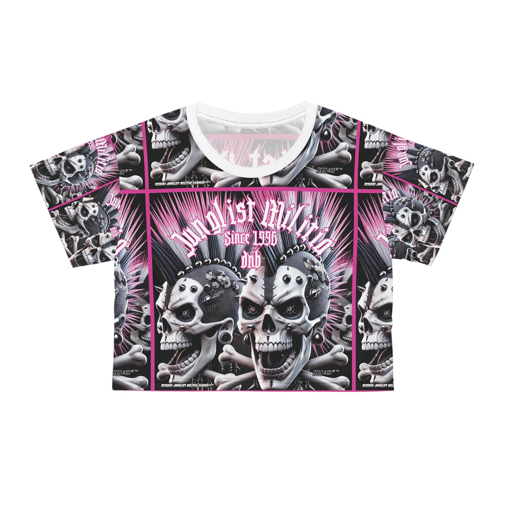 Crop Tee Crâne Rose Punk pour Femme - Junglist Militia Depuis 1996 dnb