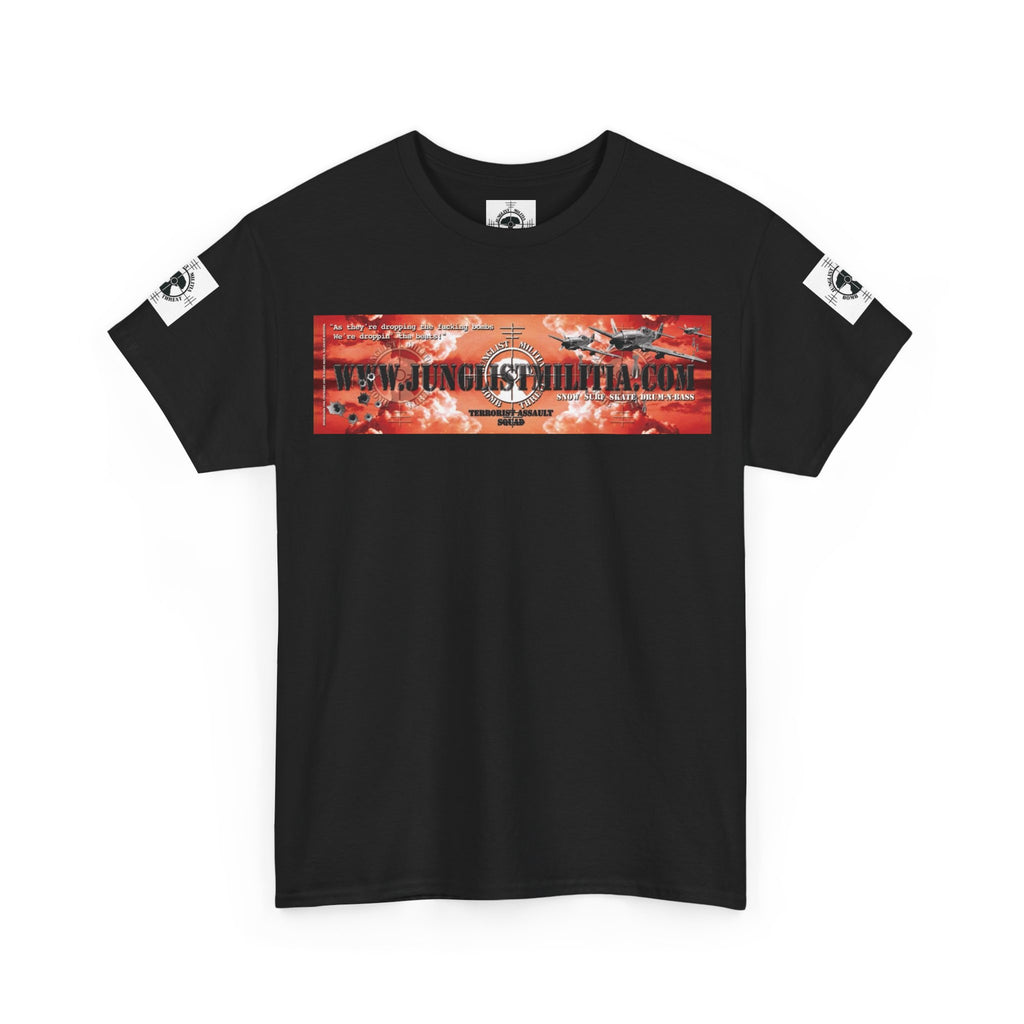 Droppin Beats Junglist Militia Bomb Threat 1st gen Logo Unisex Heavy Cotton Tee