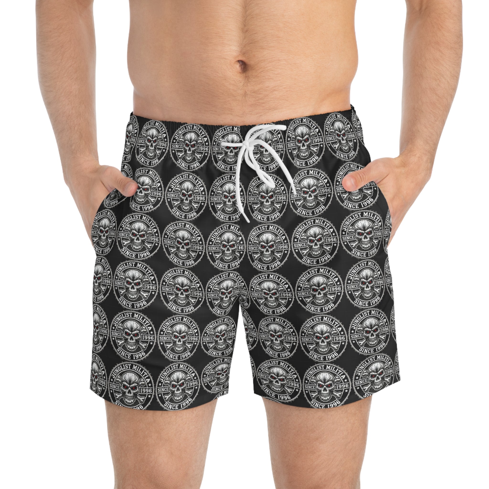 Skull Fuckers-Swim Trunks (AOP) - Junglist Militia Since 1996 4th Gen. Logo