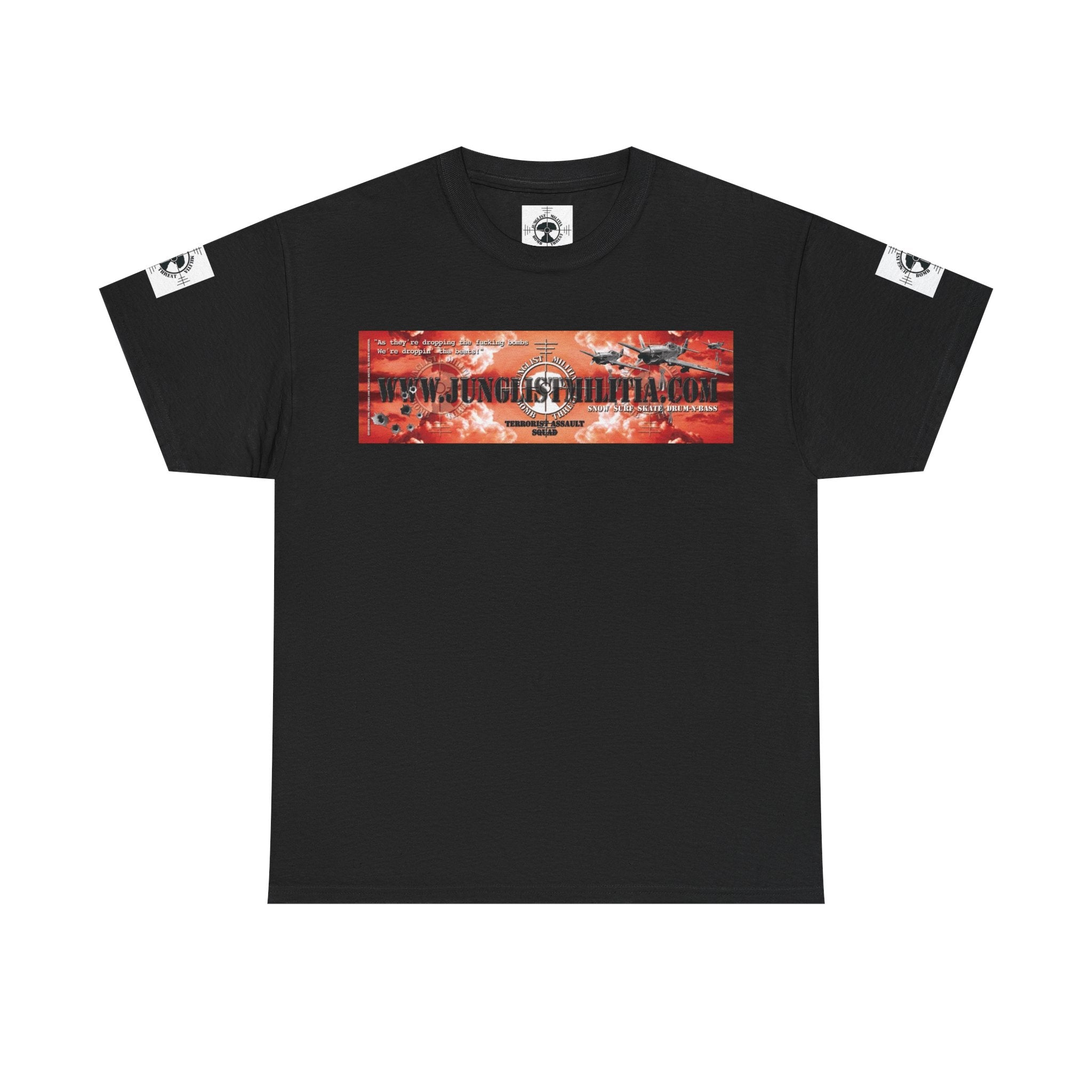 Droppin Beats Junglist Militia Bomb Threat 1st gen Logo Unisex Heavy Cotton Tee